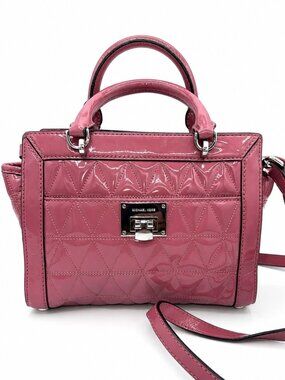 Michael Kors Pink Patent Leather Quilted Satchel Crossbody Bag